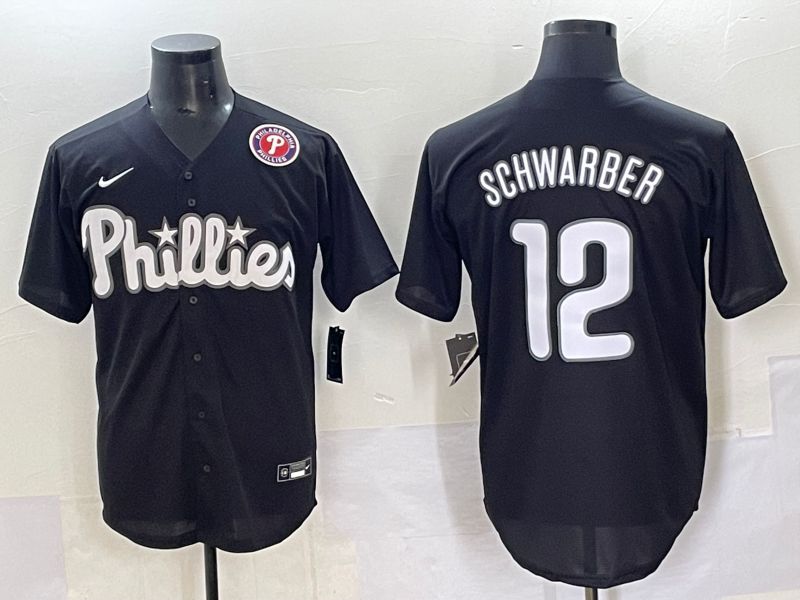 Men 2025 Philadelphia Phillies 12 Schwarber Black Fashion Nike MLB Jersey style 7097